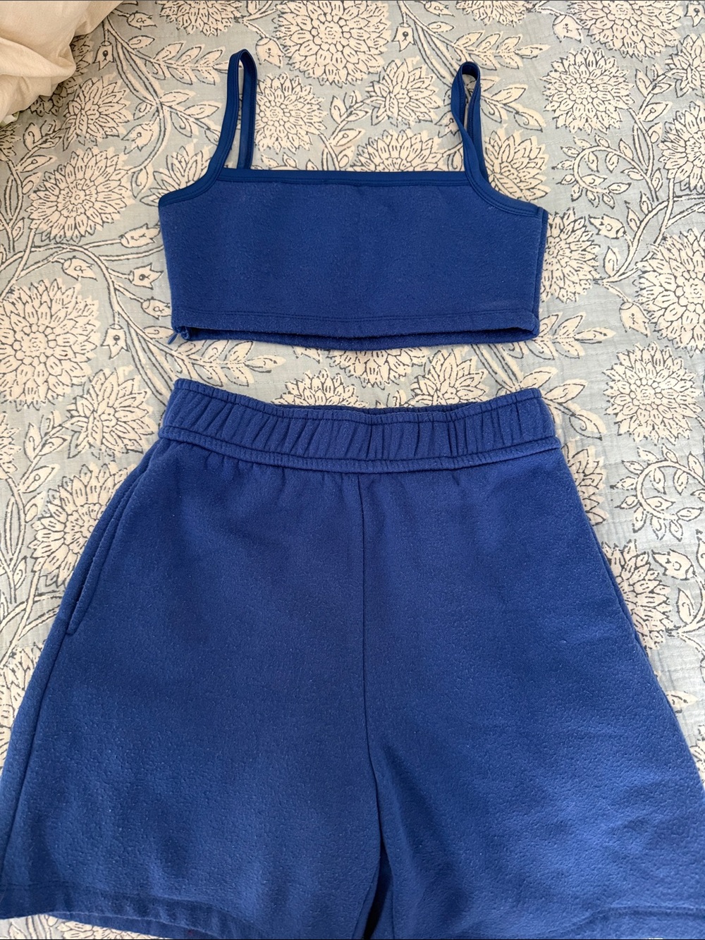 Princess Polly Royal Blue Fleece Cropped Tank & Shorts Set
